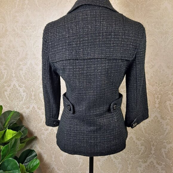 Tory Burch Size 6 Estella Tweed Blazer Black Silver Metallic Wool Blnd 3/4 Slv - Picture 7 of 14